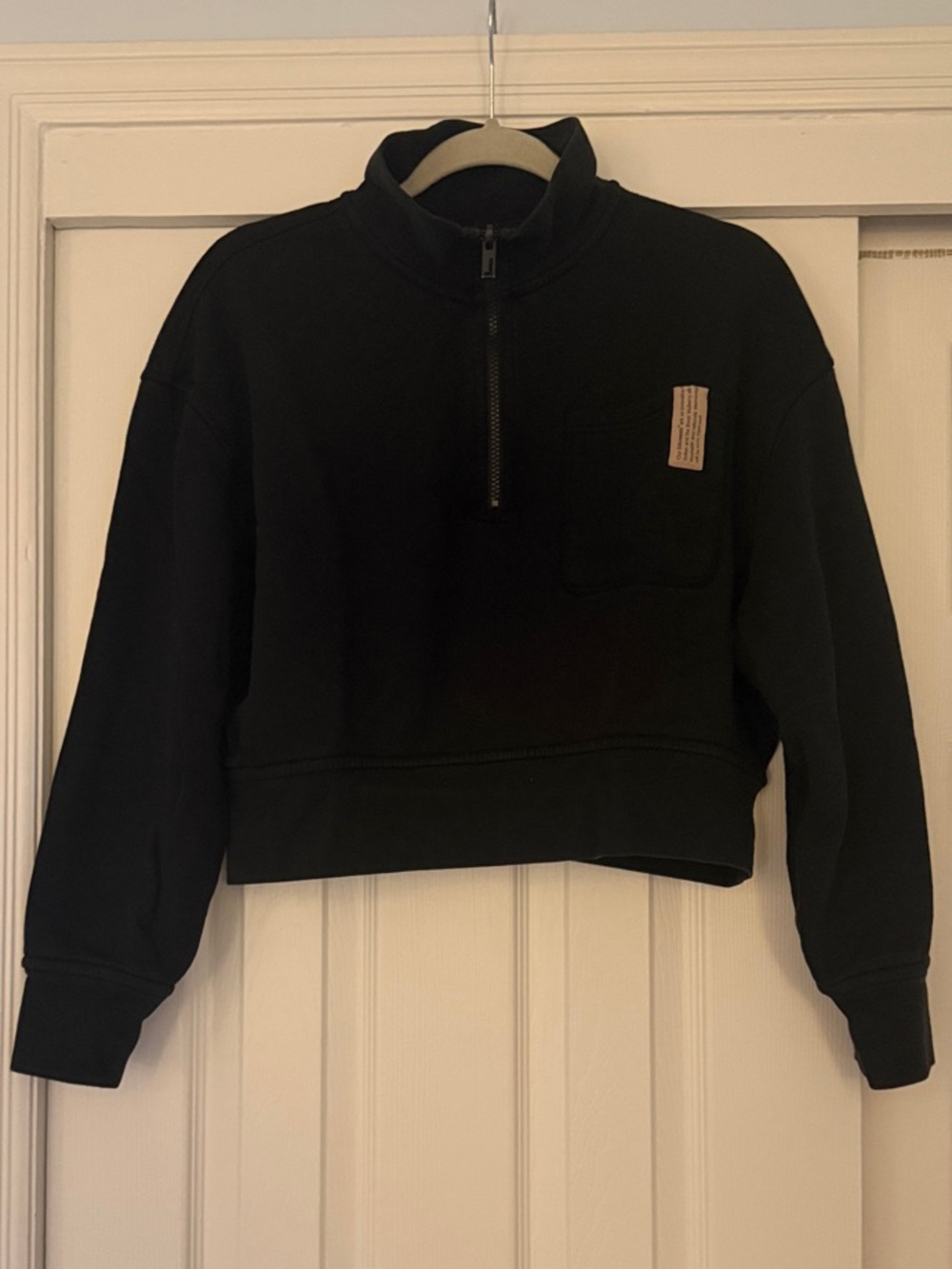 lunya Black Cropped Quarter-Zip Silksweat Sweatshirt
